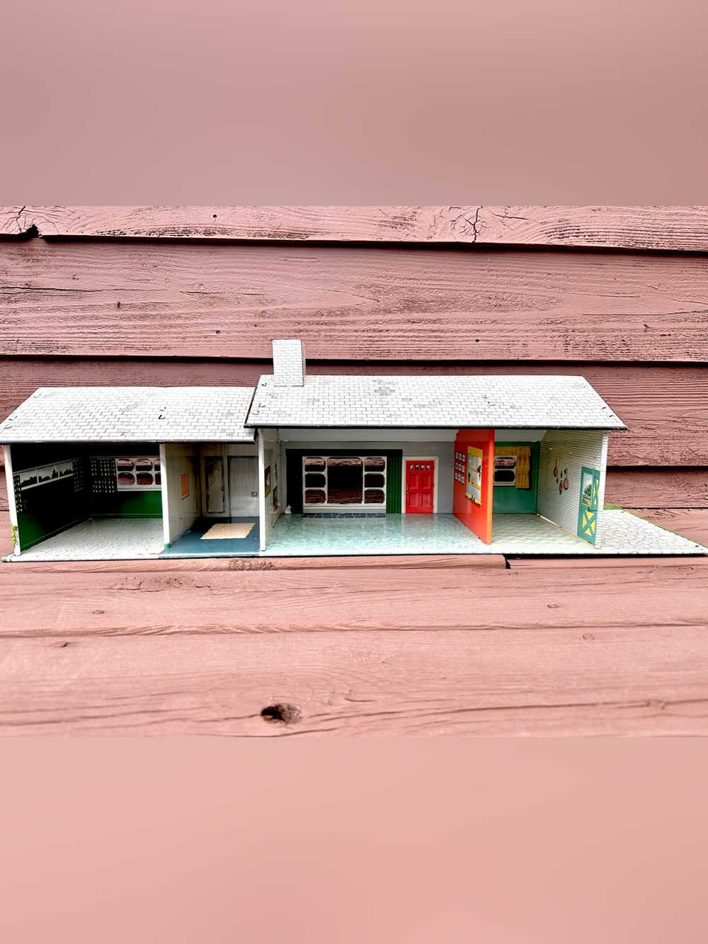 Mid-Century Modern Ranch & Patio Marx Tin Dollhouse by Marx Toys 50’s Tin Litho - Picture 2 of 12